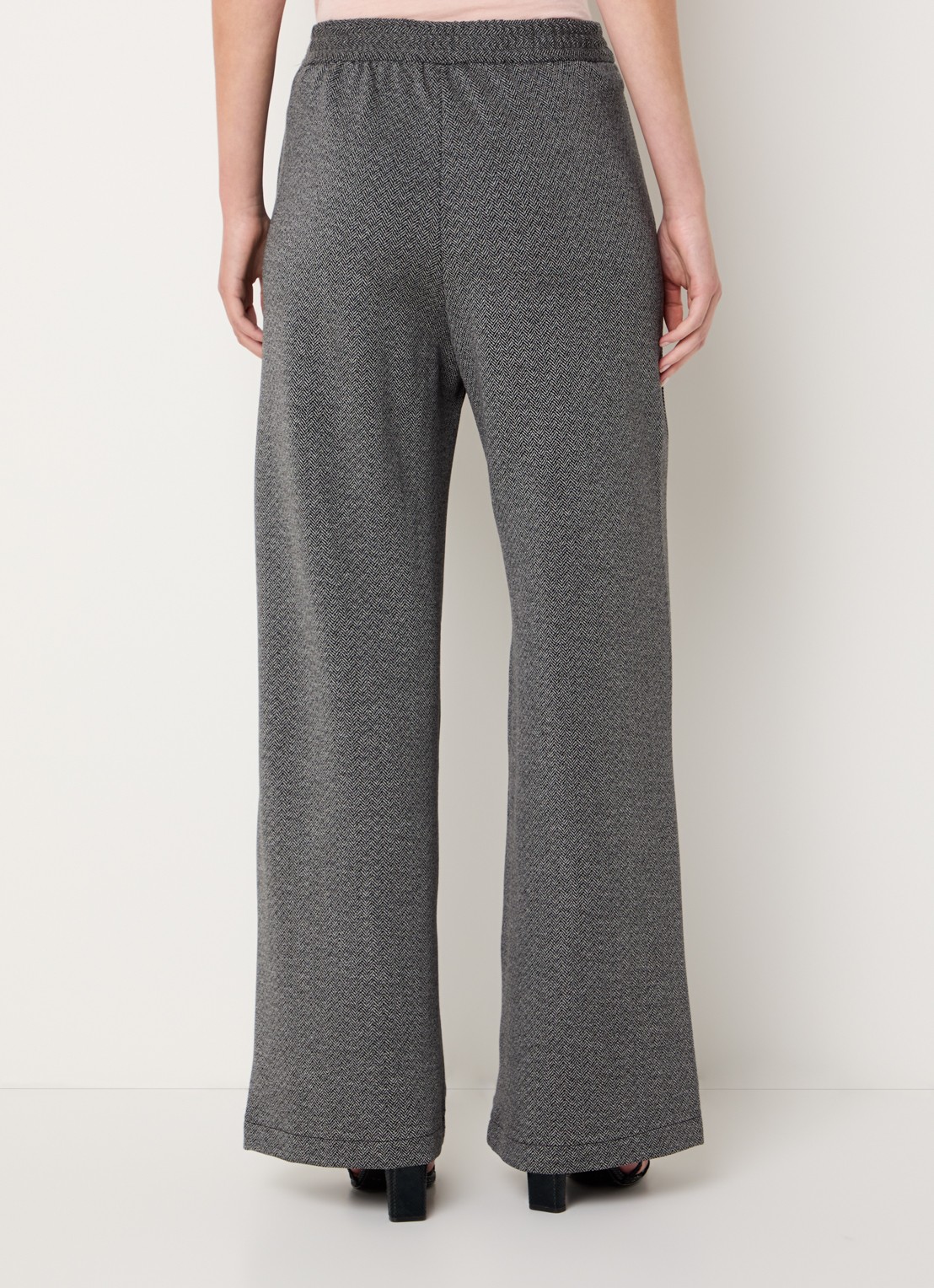 Pennyblack Ristoro high waist wide fit pantalon met visgraatdessin - achterkant zwart