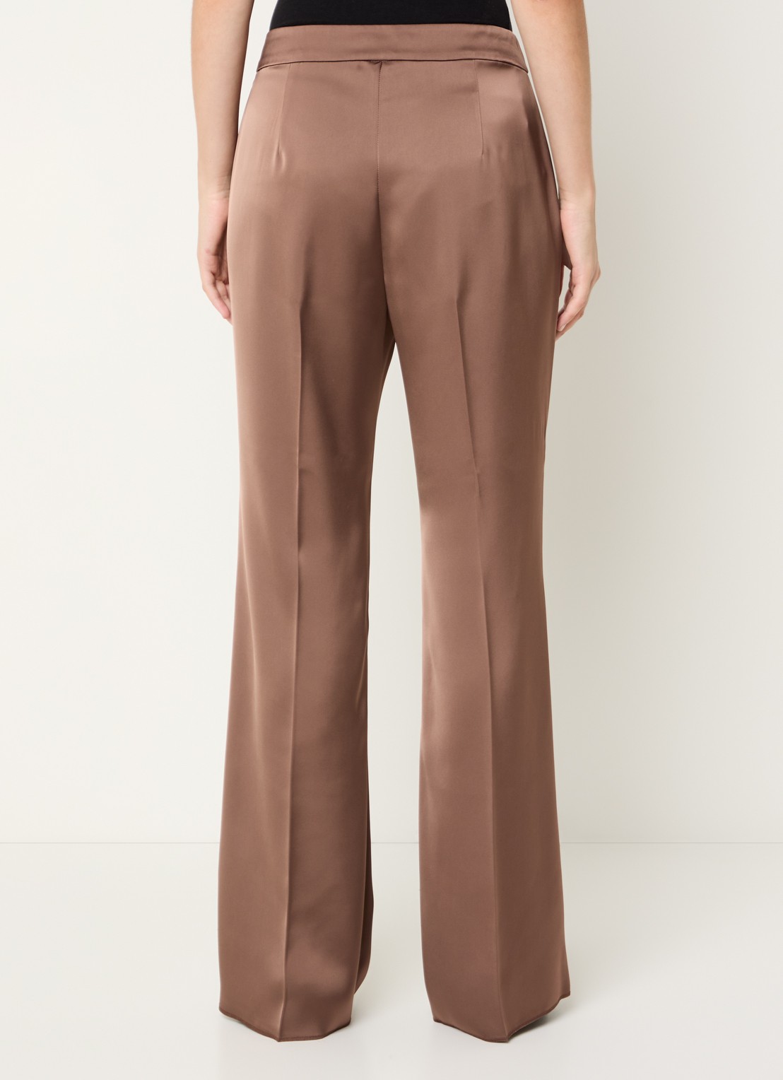 Pennyblack Rodano high waist straight fit pantalon van satijn - achterkant bruin