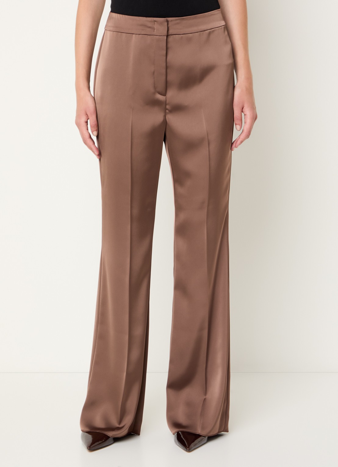 Pennyblack Rodano high waist straight fit pantalon van satijn - detail 4 bruin
