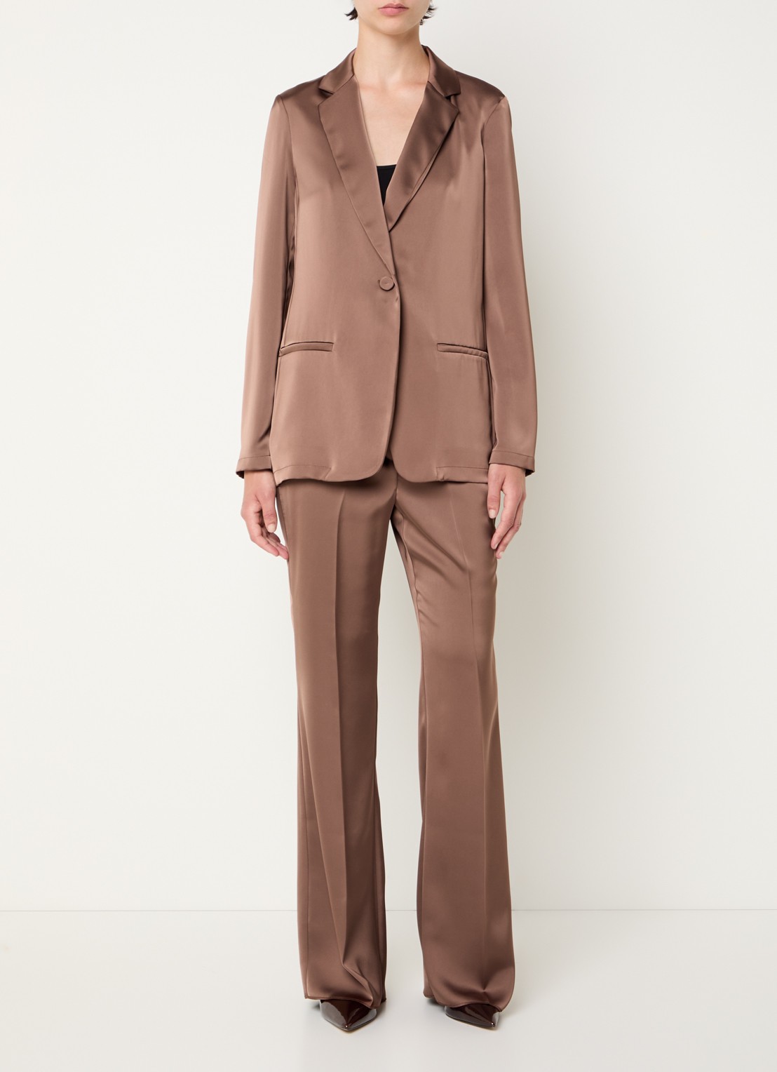 Pennyblack Rodano high waist straight fit pantalon van satijn - voorkant 3 bruin