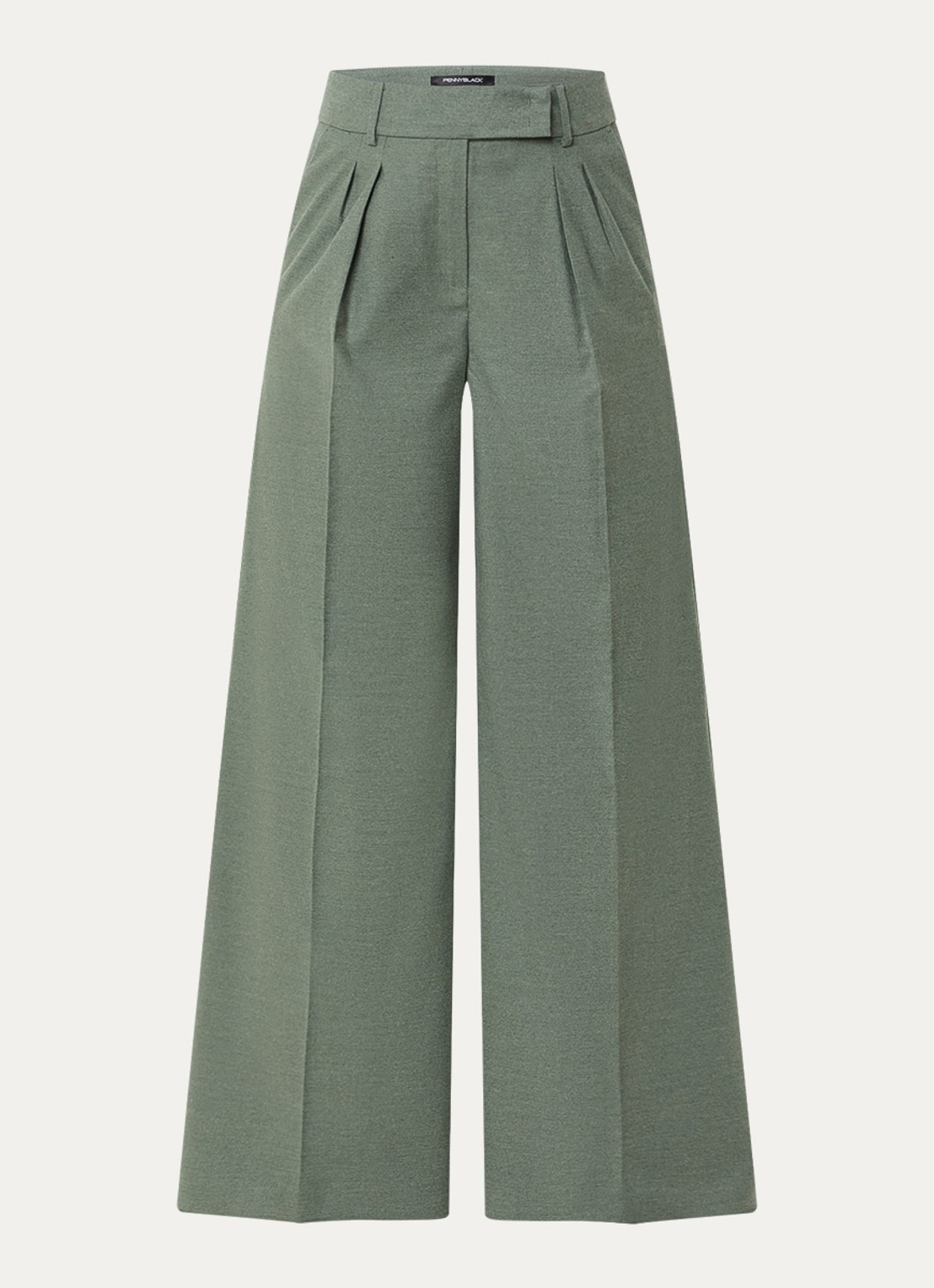 Pennyblack Scala high waist wide fit pantalon in wolblend - voorkant 2 olijfgroen
