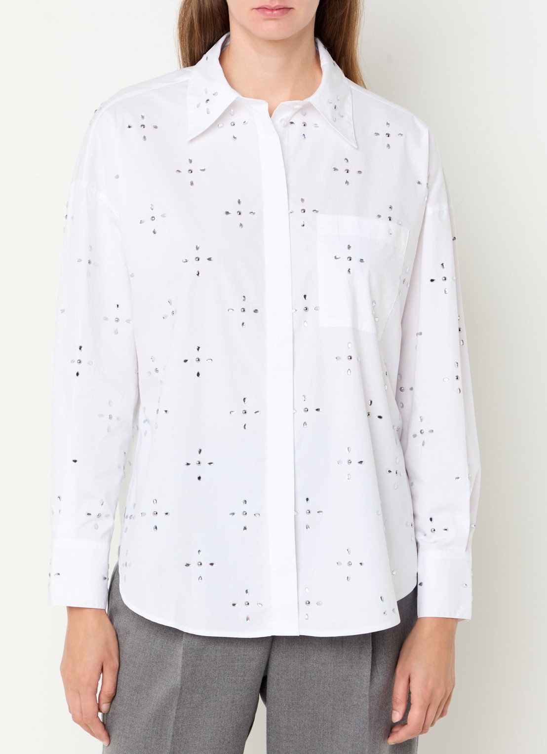 Pennyblack Secolo blouse met ruitdessin en strass  - detail wit