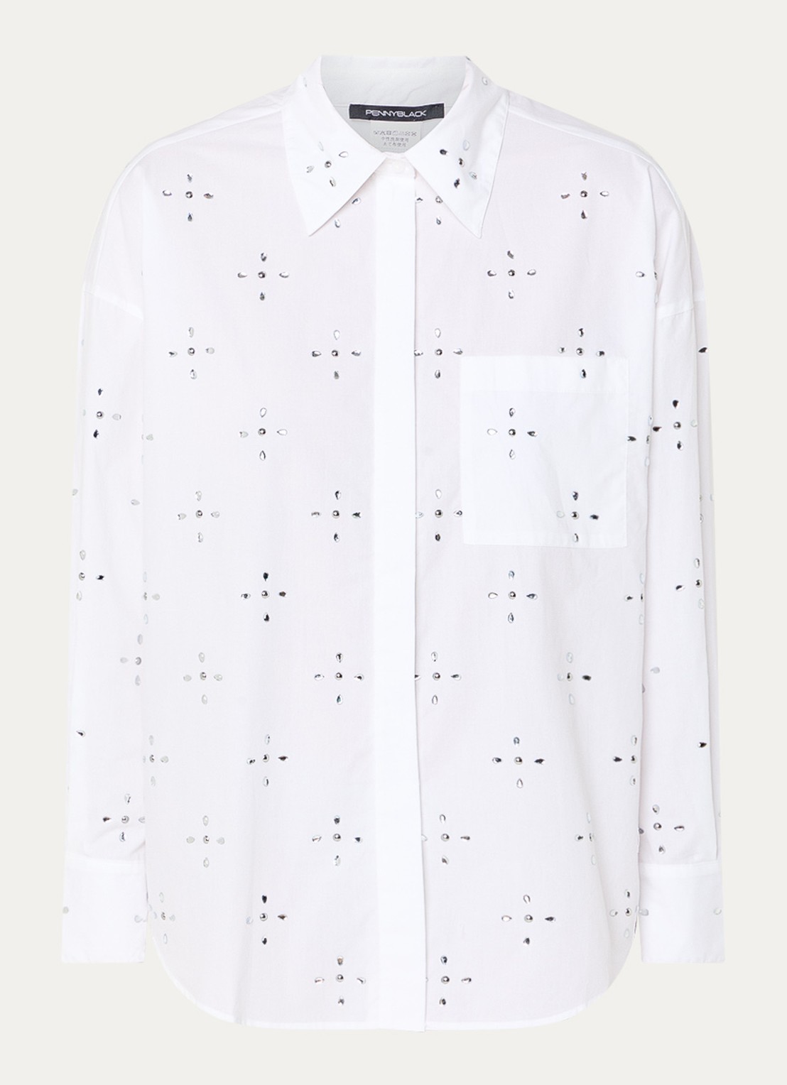 Pennyblack Secolo blouse met ruitdessin en strass  - voorkant 2 wit