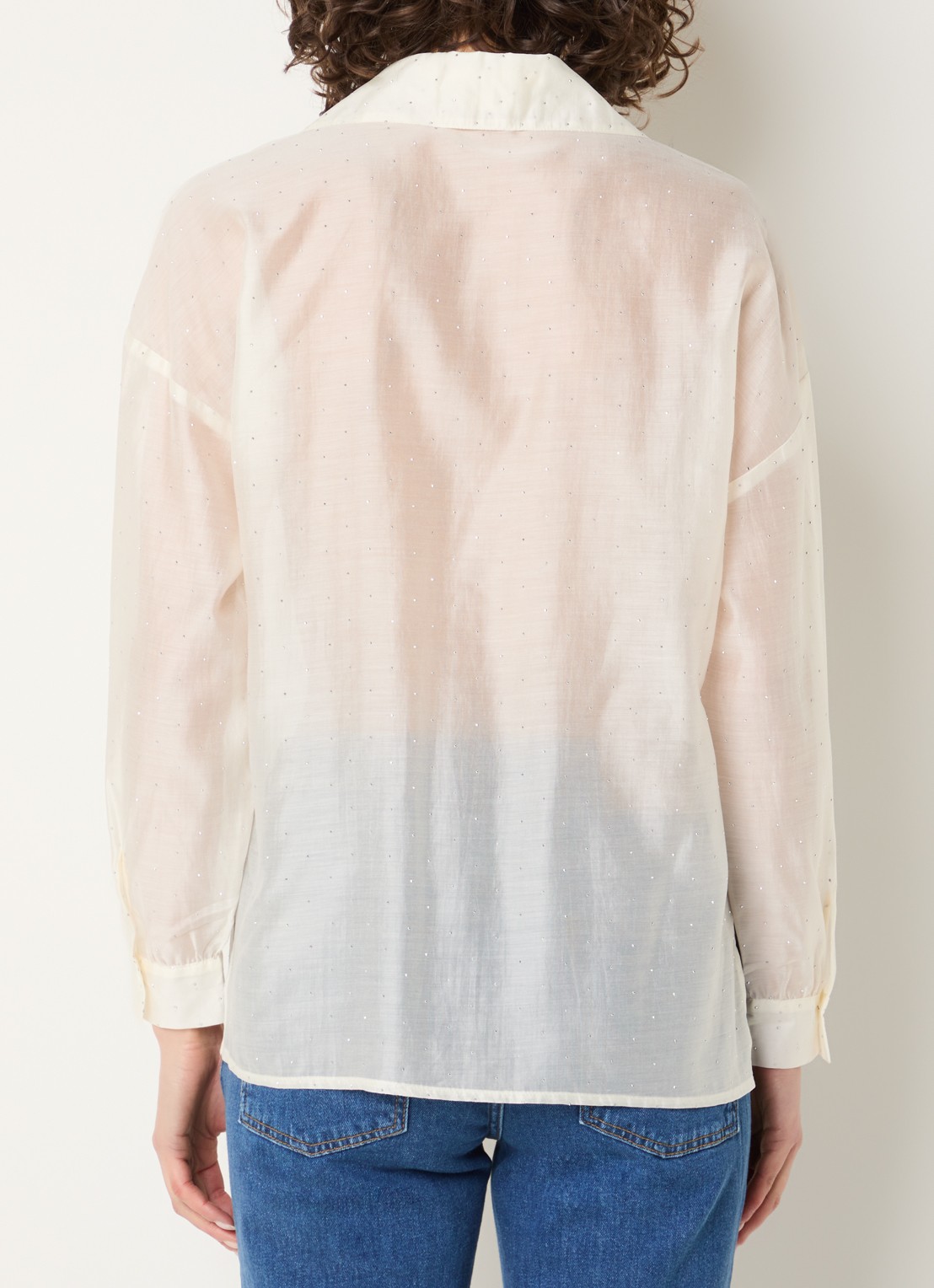 Pennyblack Semi-transparante blouse met strass - achterkant ivoor