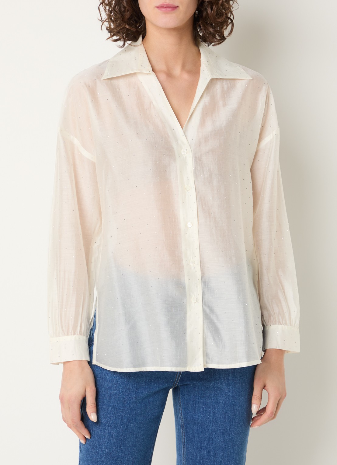 Pennyblack Semi-transparante blouse met strass - detail 4 ivoor