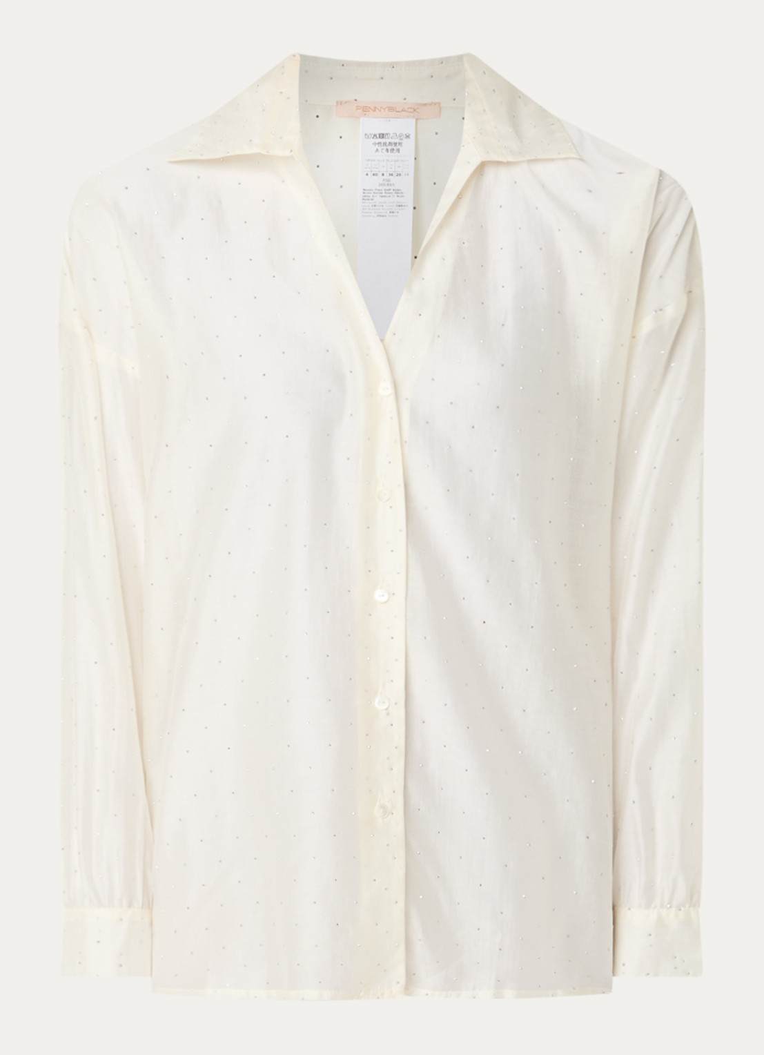 Pennyblack Semi-transparante blouse met strass - voorkant 2 ivoor