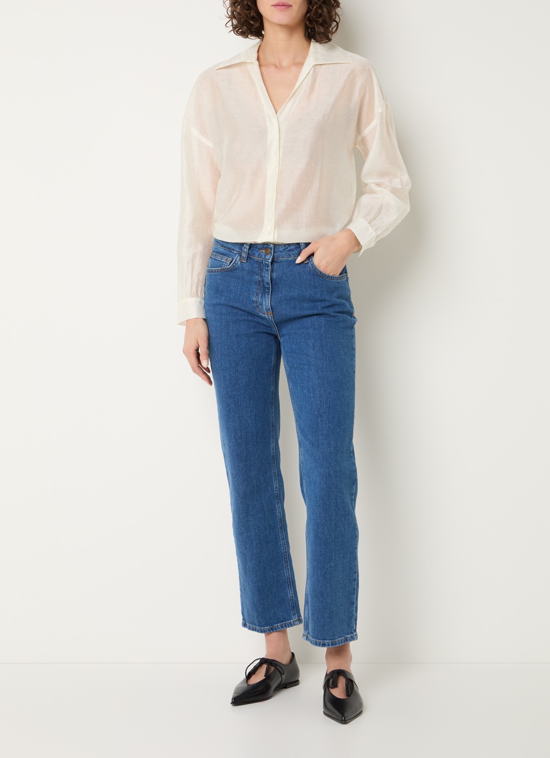 Pennyblack Semi-transparante blouse met strass - voorkant 3 ivoor