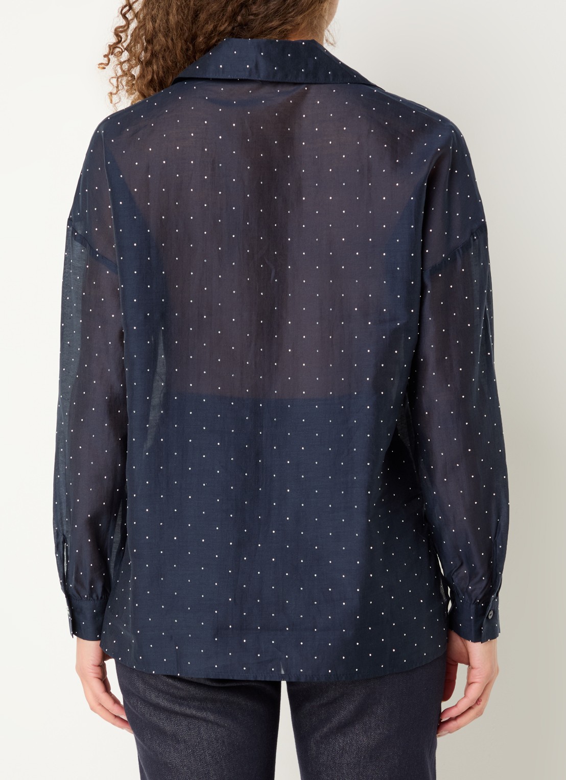 Pennyblack Semi-transparante blouse met strass - achterkant 3 donkerblauw