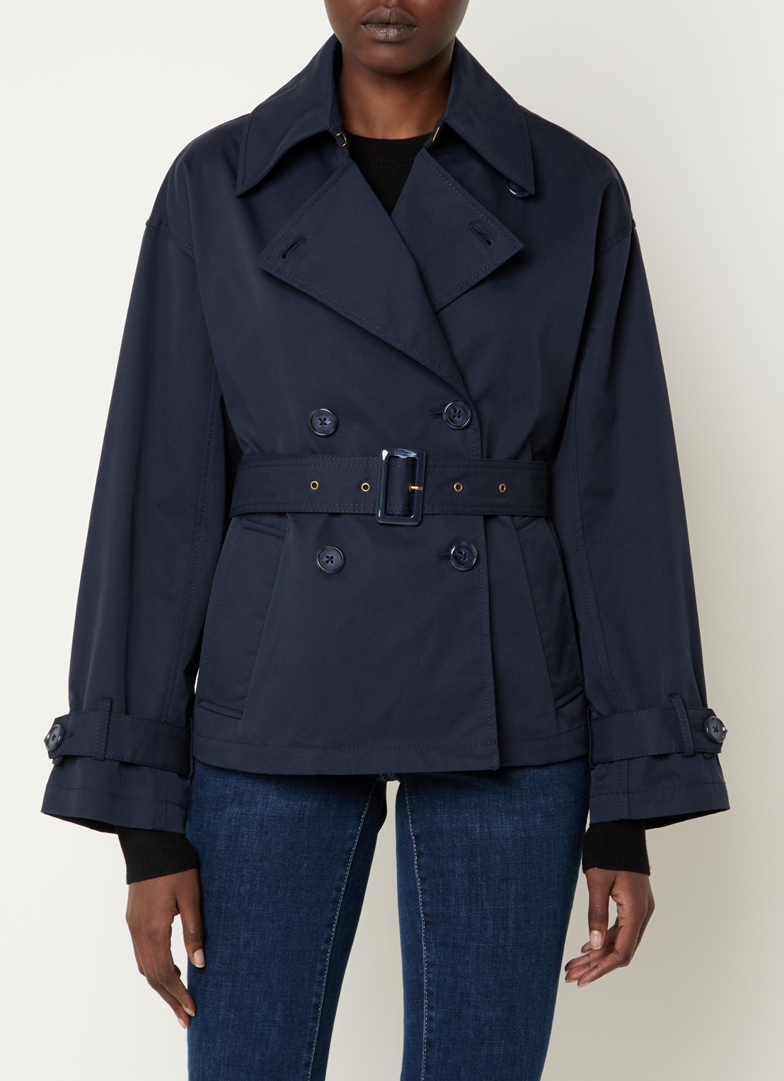 Pennyblack Talco double-breasted trenchcoat met ceintuur en steekzakken - detail 4 donkerblauw