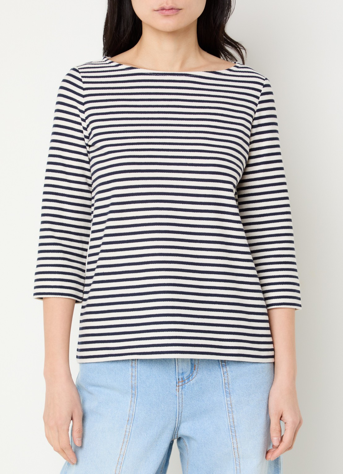 Pennyblack Top met boothals en streepprint - detail donkerblauw
