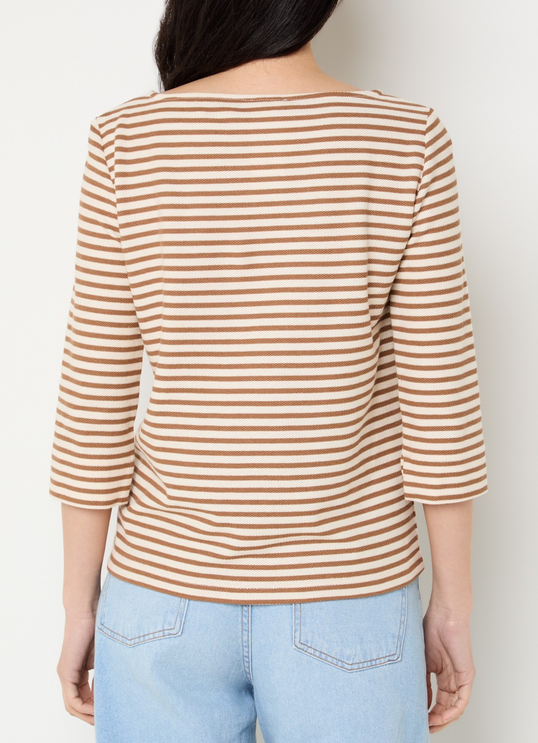 Pennyblack Top met boothals en streepprint - achterkant 4 camel
