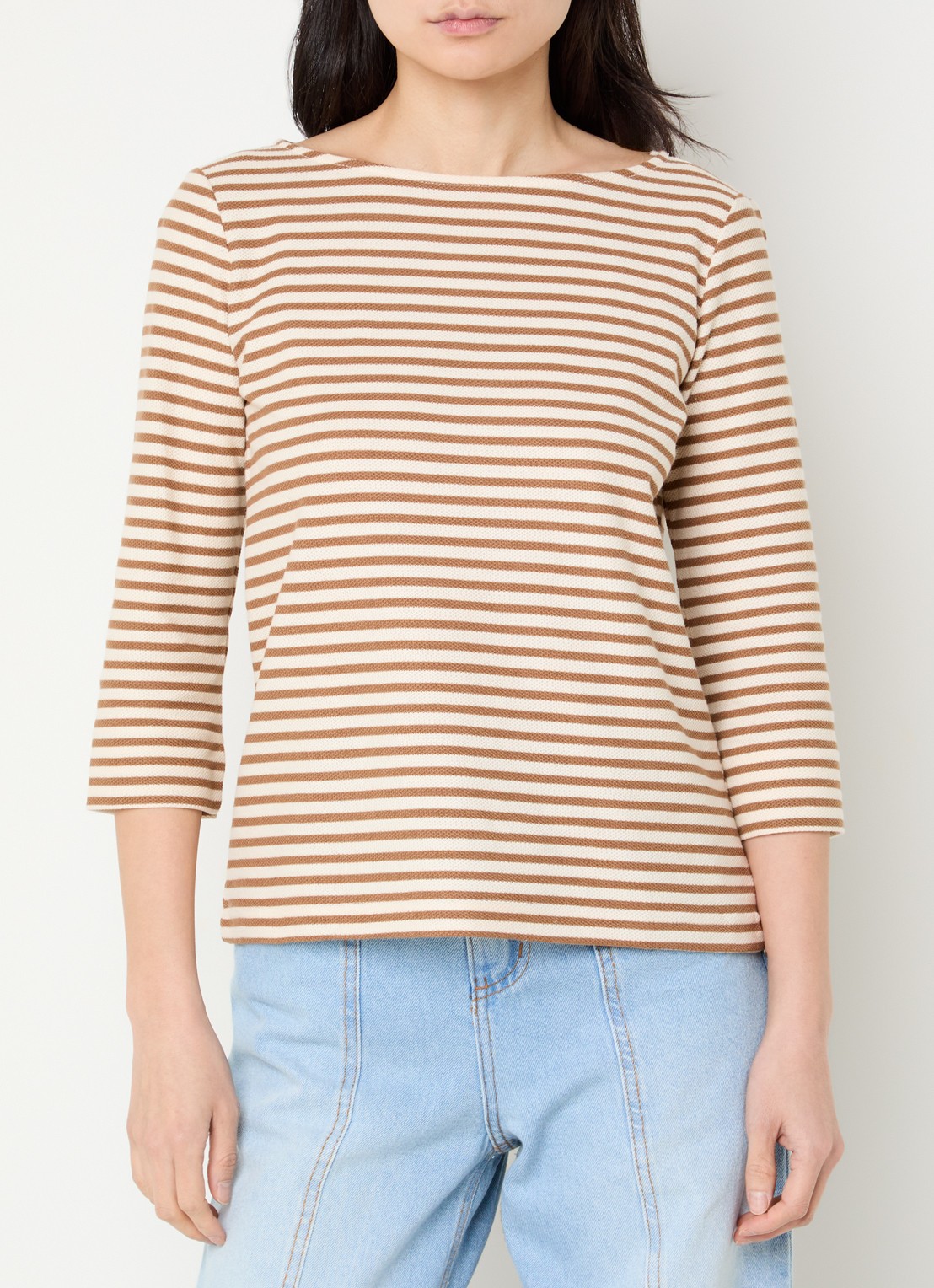 Pennyblack Top met boothals en streepprint - detail 3 camel