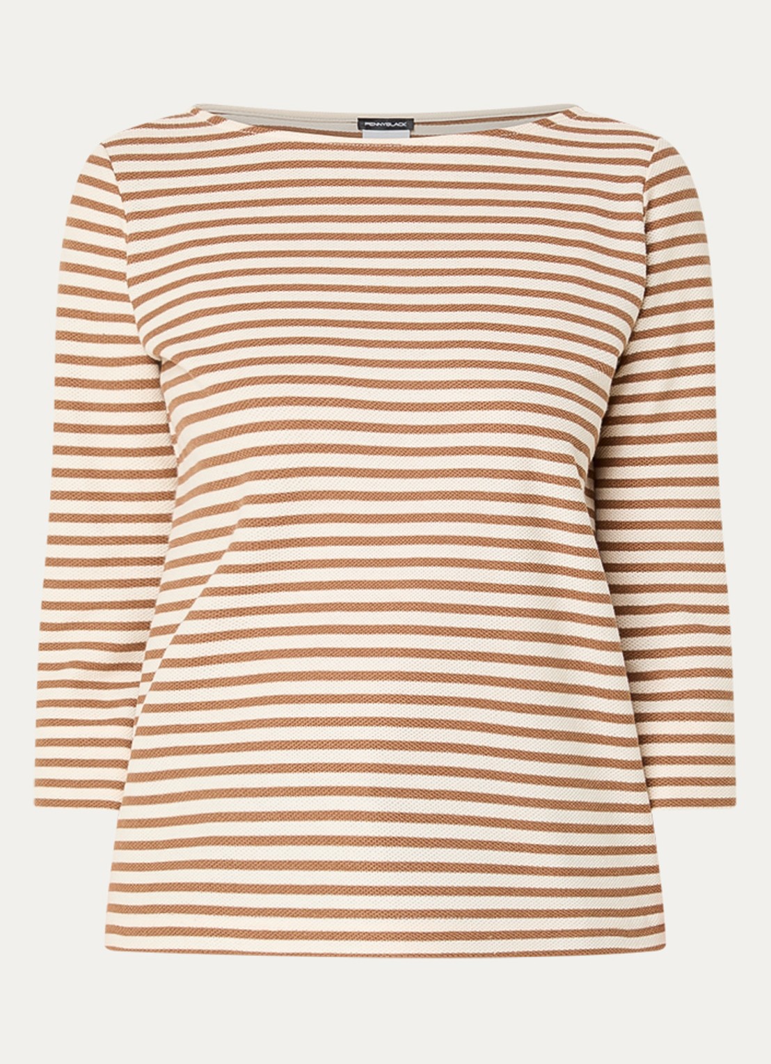 Pennyblack Top met boothals en streepprint - voorkant camel