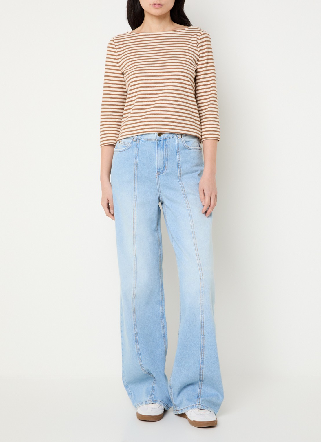 Pennyblack Top met boothals en streepprint - voorkant 2 camel