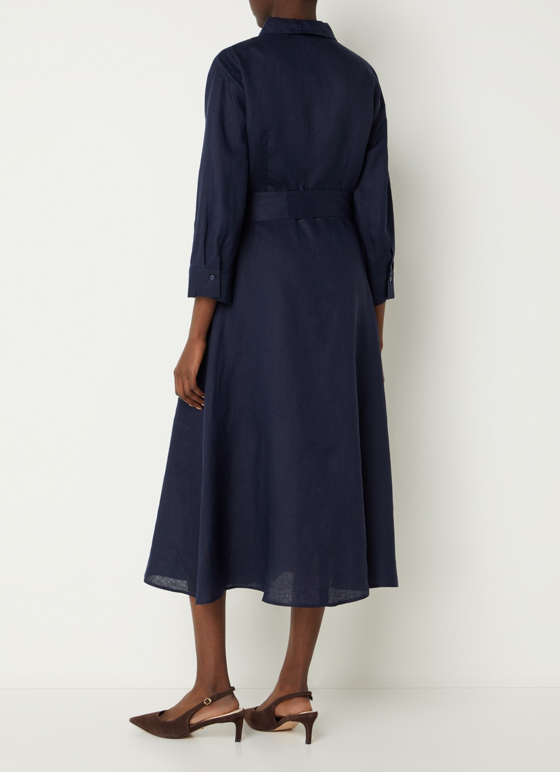Pennyblack Tuono blousejurk van linnen met strikceintuur - achterkant 4 donkerblauw