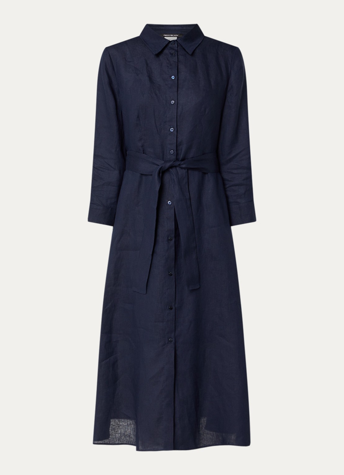Pennyblack Tuono blousejurk van linnen met strikceintuur - voorkant 2 donkerblauw