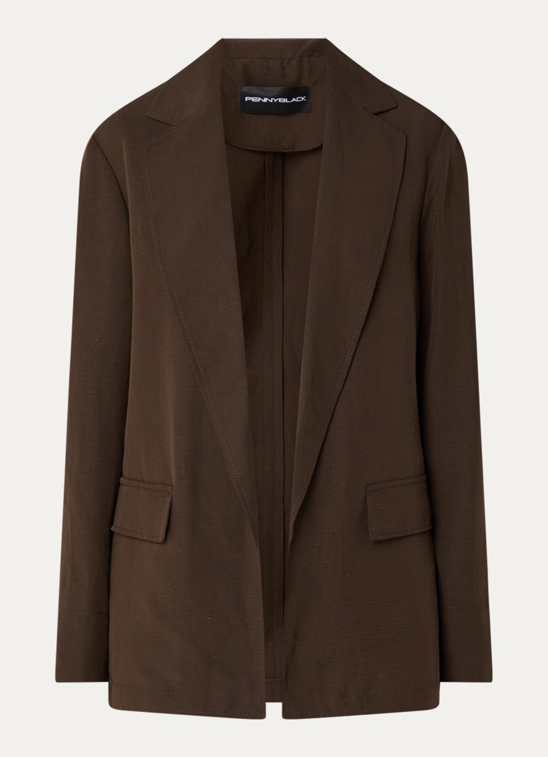 Pennyblack Umido blazer in linnenblend met steekzakken - voorkant 2 donkerbruin