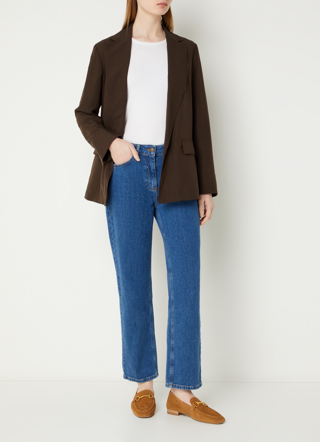 Pennyblack Umido blazer in linnenblend met steekzakken - voorkant 3 donkerbruin