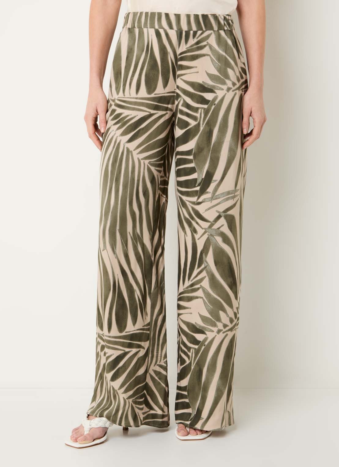 Pennyblack Utilita high waist wide fit broek van satijn met print  - detail legergroen