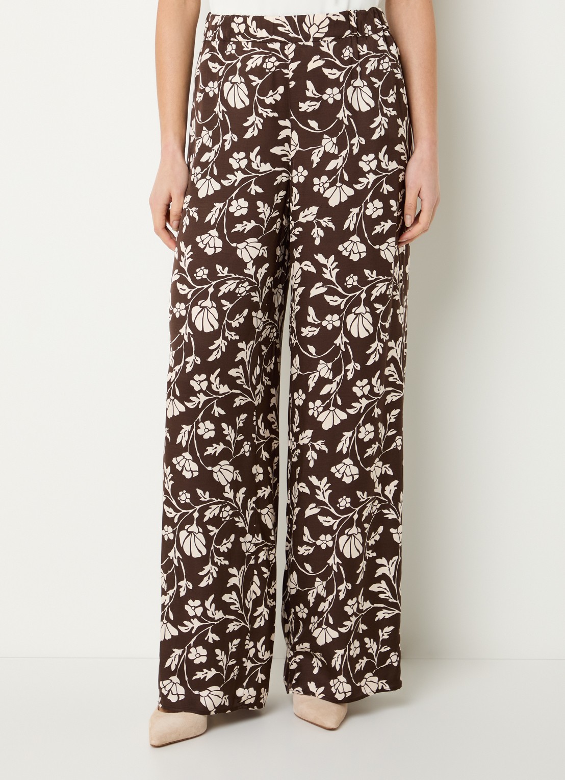 Pennyblack Utilita high waist wide fit broek van satijn met print  - detail 3 bruin