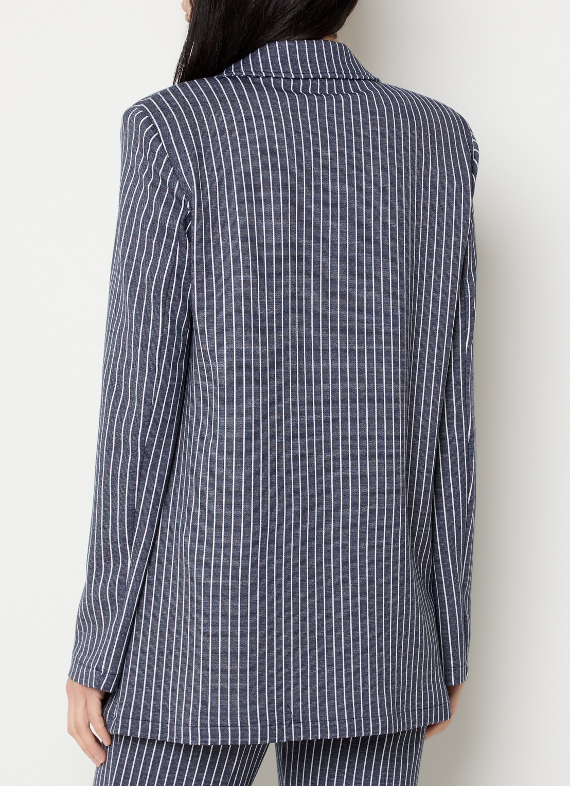 Pennyblack West blazer met opgestikte zakken en schoudervulling met streepprint - achterkant donkerblauw