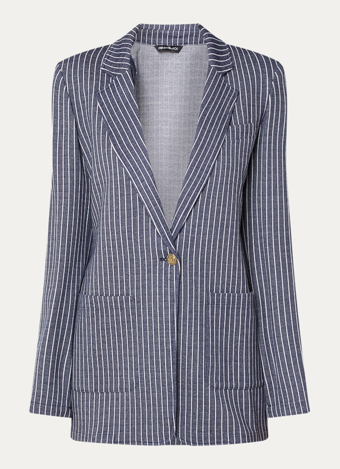 Pennyblack West blazer met opgestikte zakken en schoudervulling met streepprint - voorkant 2 donkerblauw