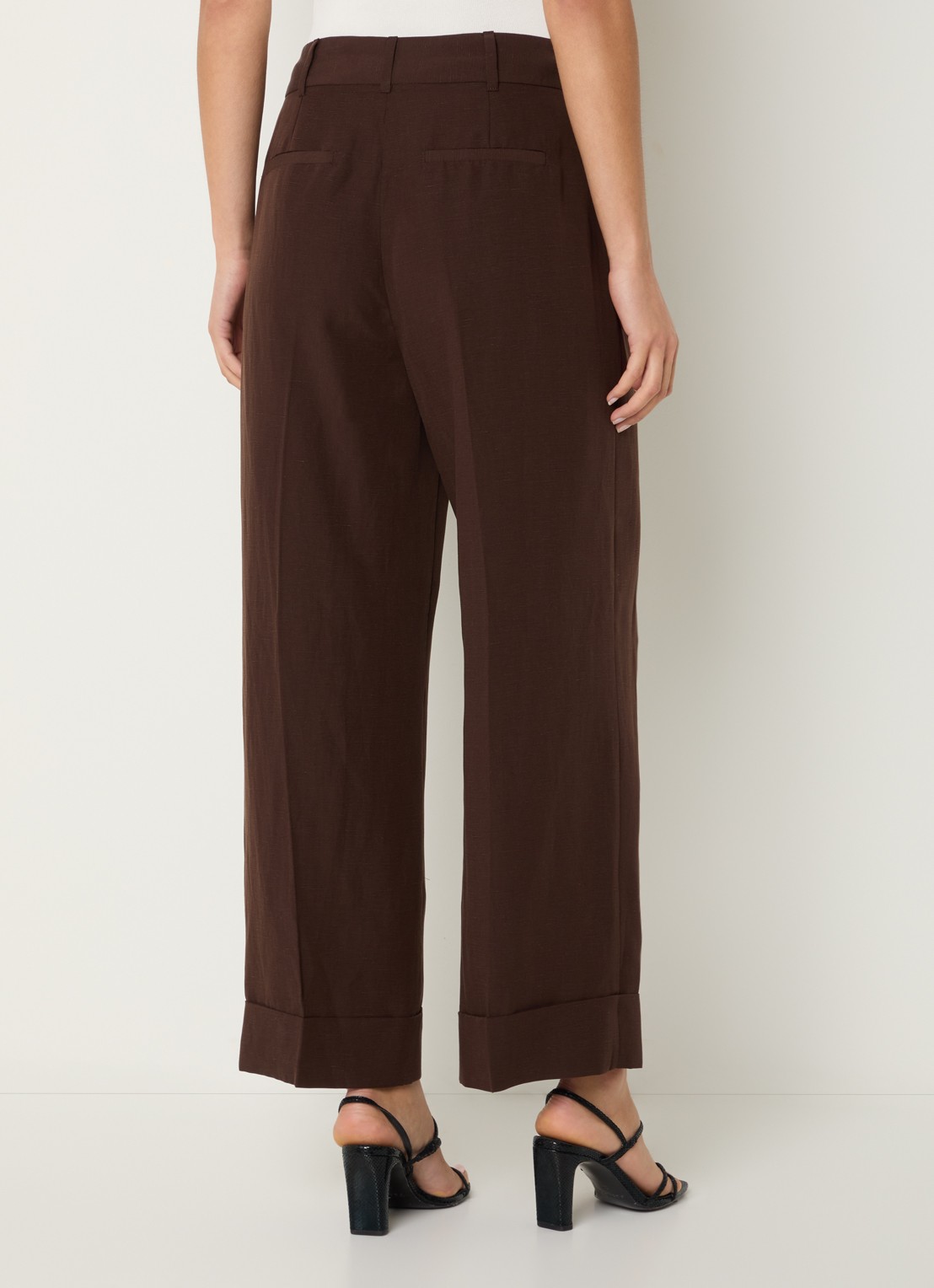 Pennyblack Zimino high waist wide fit pantalon in linnenblend - achterkant donkerbruin