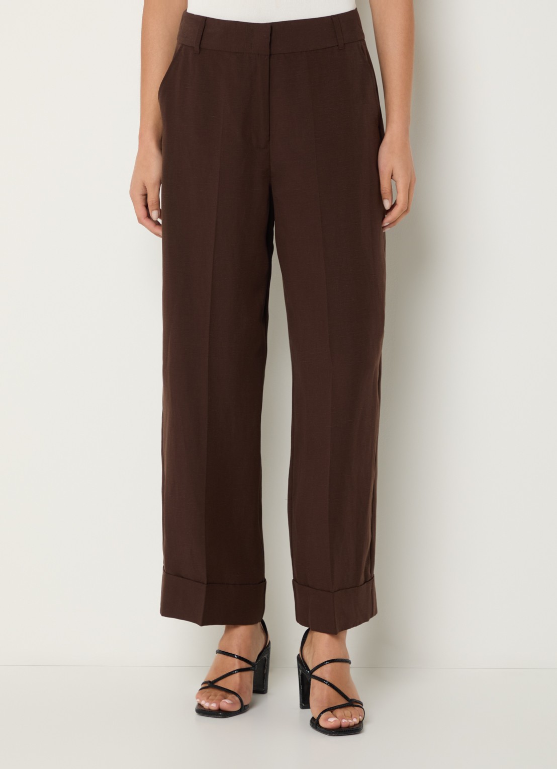 Pennyblack Zimino high waist wide fit pantalon in linnenblend - detail 4 donkerbruin