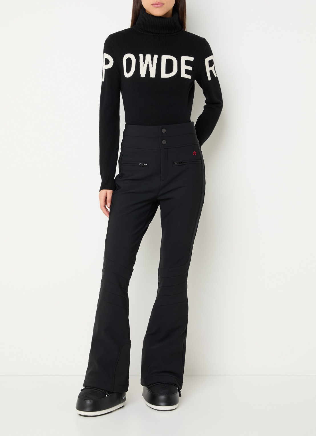 Perfect Moment Aurora high waist flared fit skibroek met ritszakken - voorkant 2 zwart