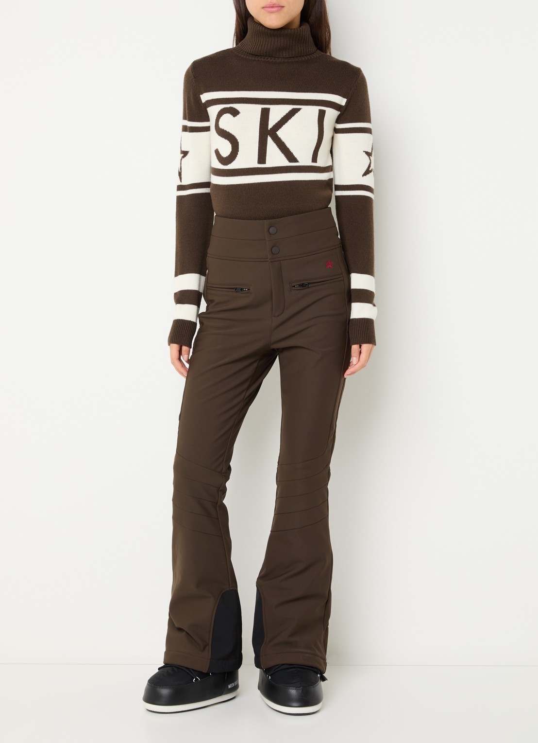 Perfect Moment Aurora high waist flared fit skibroek met ritszakken - voorkant 2 bruin