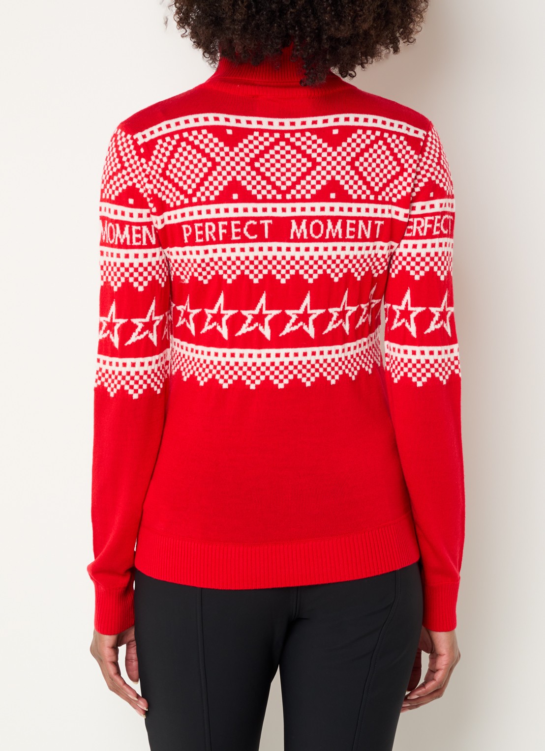 Perfect Moment Holiday grofgebreide trui van merino wol met ingebreid patroon  - achterkant 3 rood