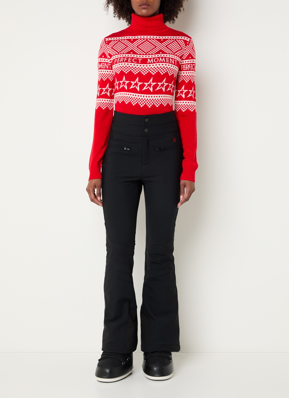 Perfect Moment Holiday grofgebreide trui van merino wol met ingebreid patroon  - voorkant 2 rood