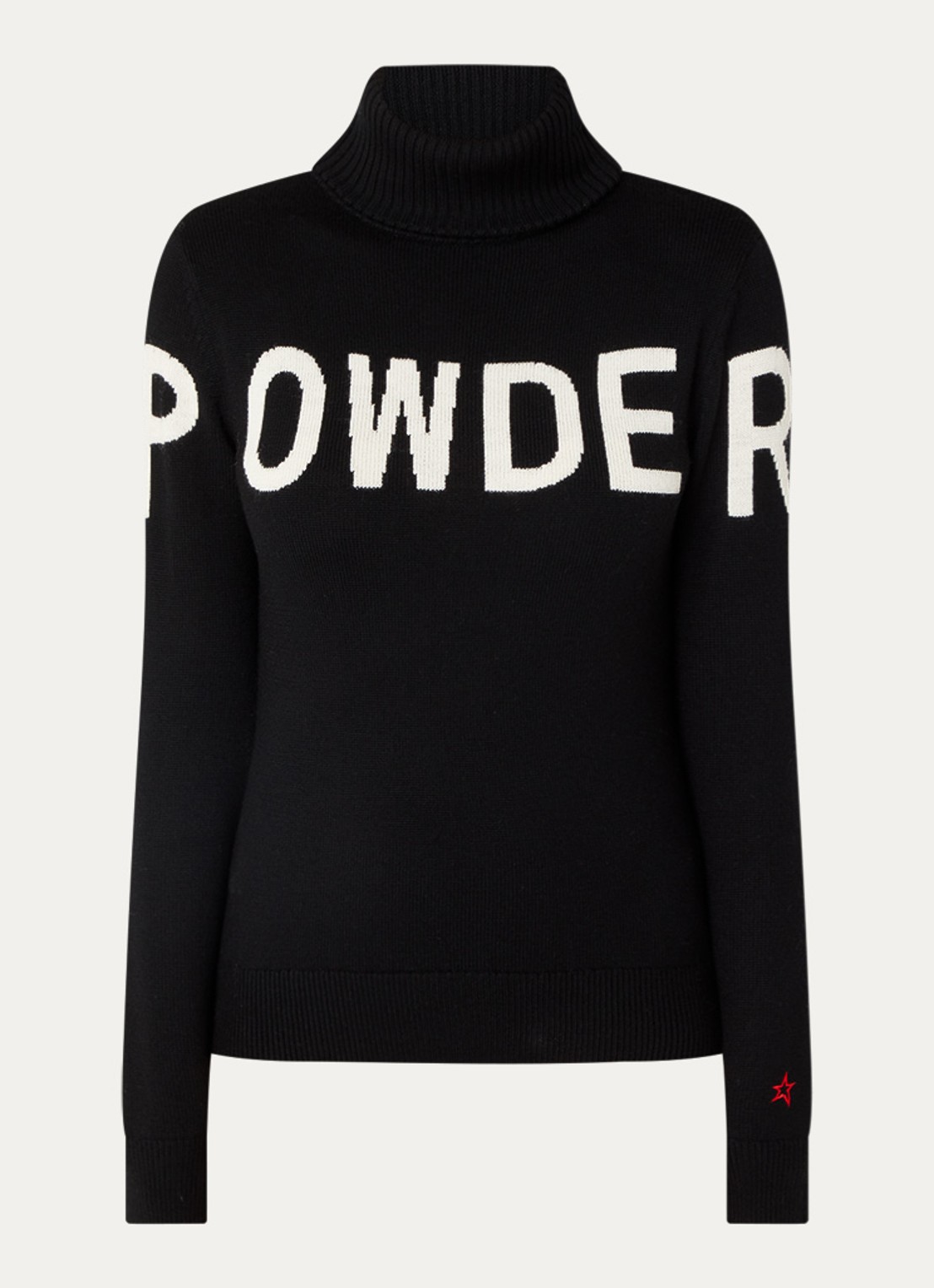 Perfect Moment Powder grofgebreide trui van merino wol met ingebreid logo en col  - voorkant zwart