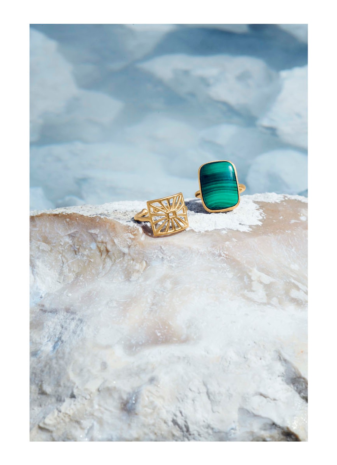 Pernille Corydon Cosmos ring met malachiet - voorkant 2 geelgoud