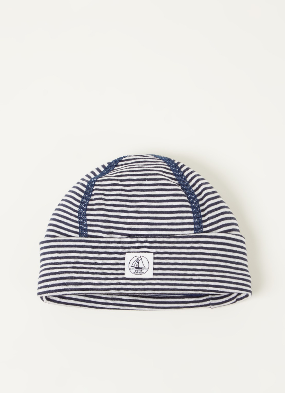 Petit Bateau Babymuts met streepprint - voorkant donkerblauw