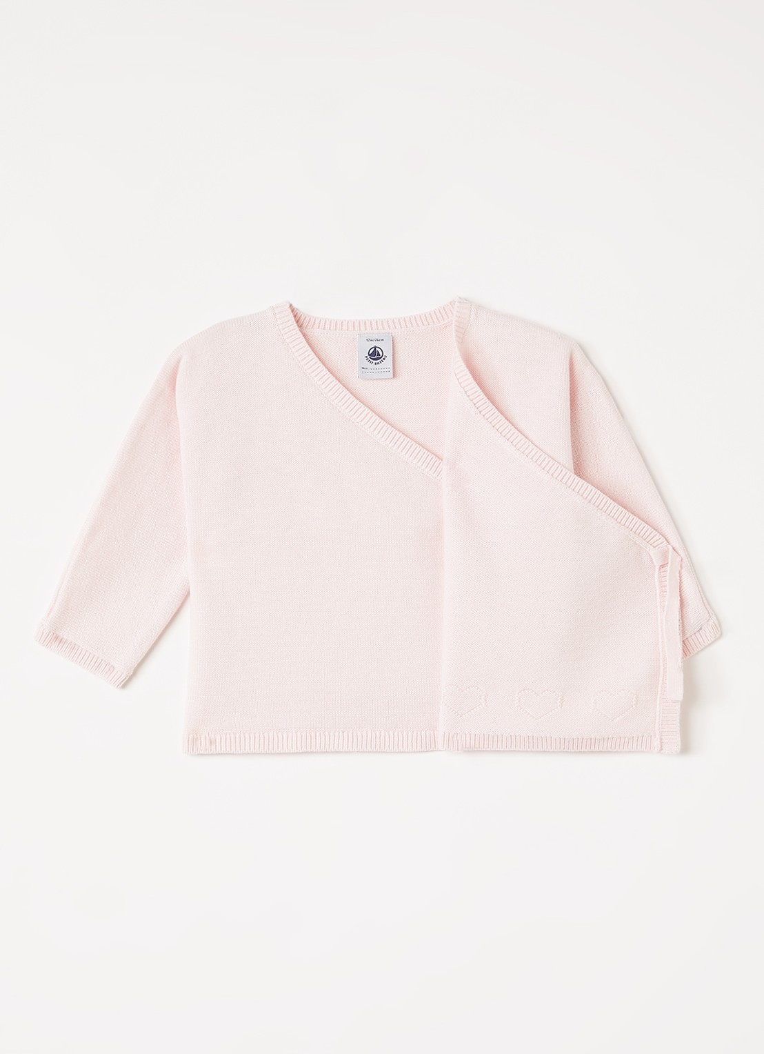 Petit Bateau Fijngebreid vest met overslag - voorkant 2 lichtroze