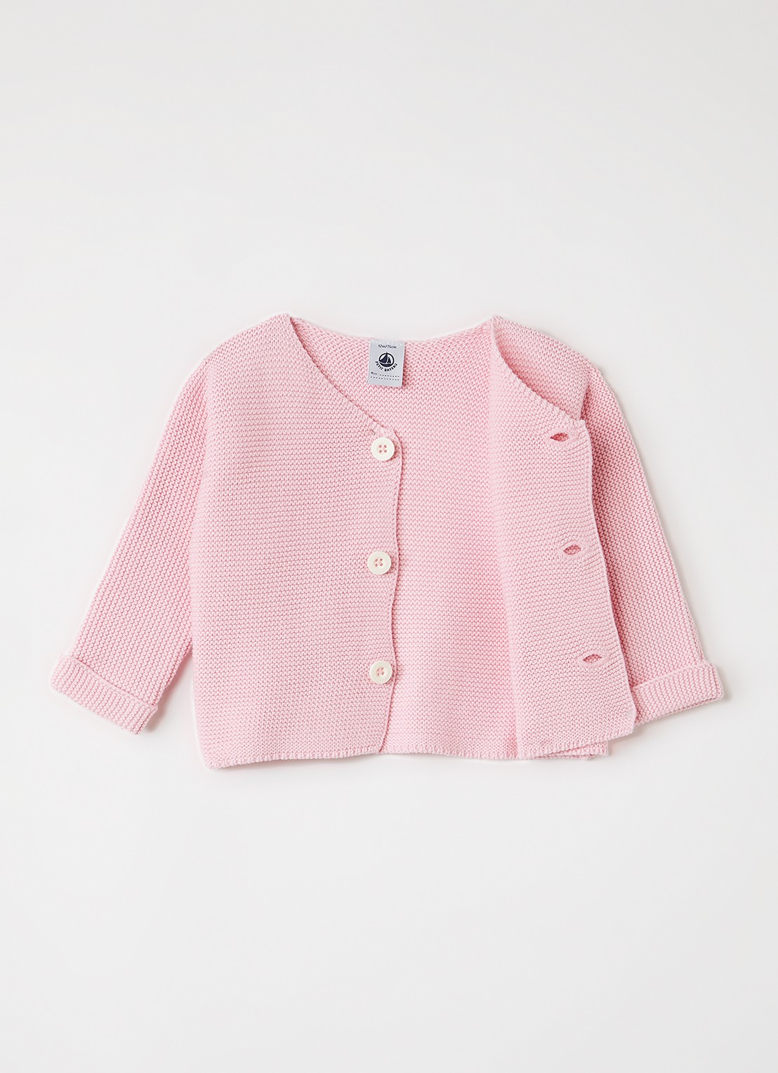 Petit Bateau Grofgebreid vest met ronde hals - voorkant 3 roze