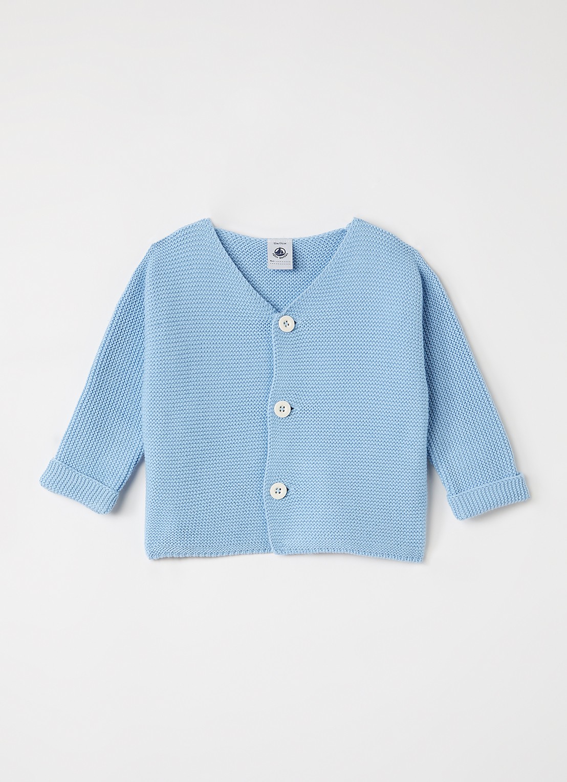 Petit Bateau Grofgebreid vest van katoen - voorkant blauwgrijs