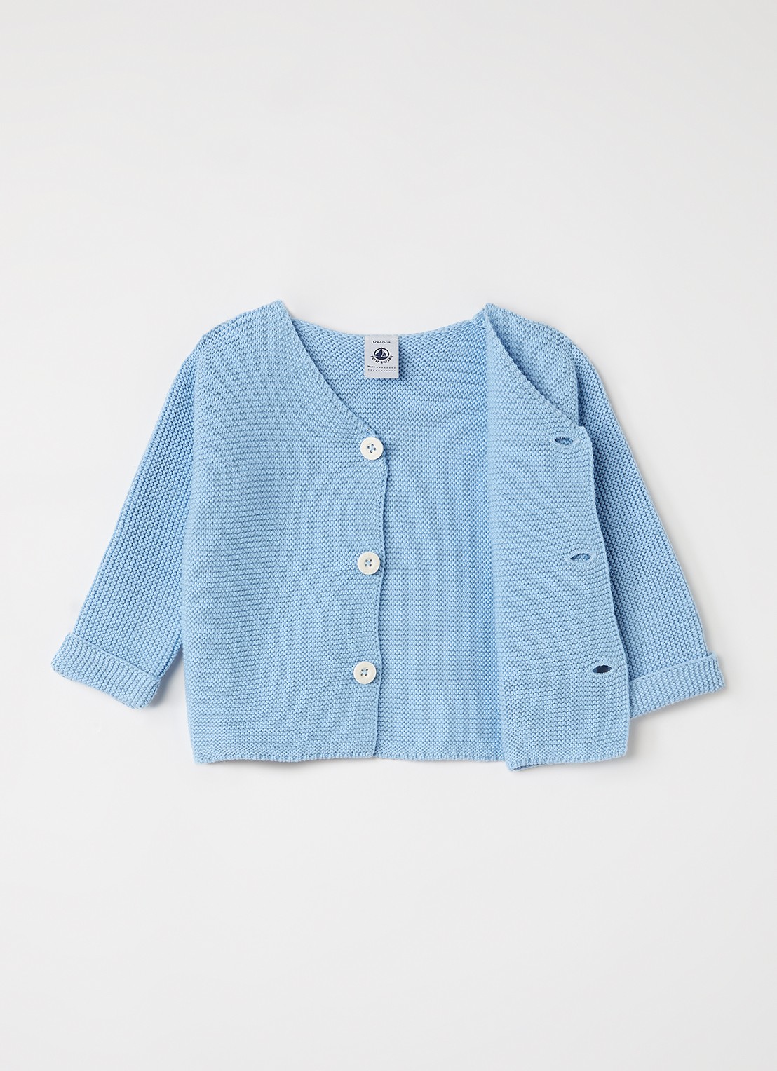 Petit Bateau Grofgebreid vest van katoen - voorkant 2 blauwgrijs