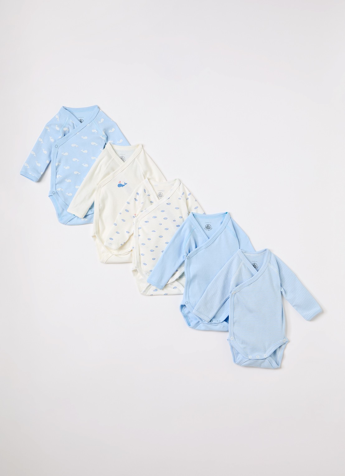 Petit Bateau Romper in 5-pack - voorkant lichtblauw