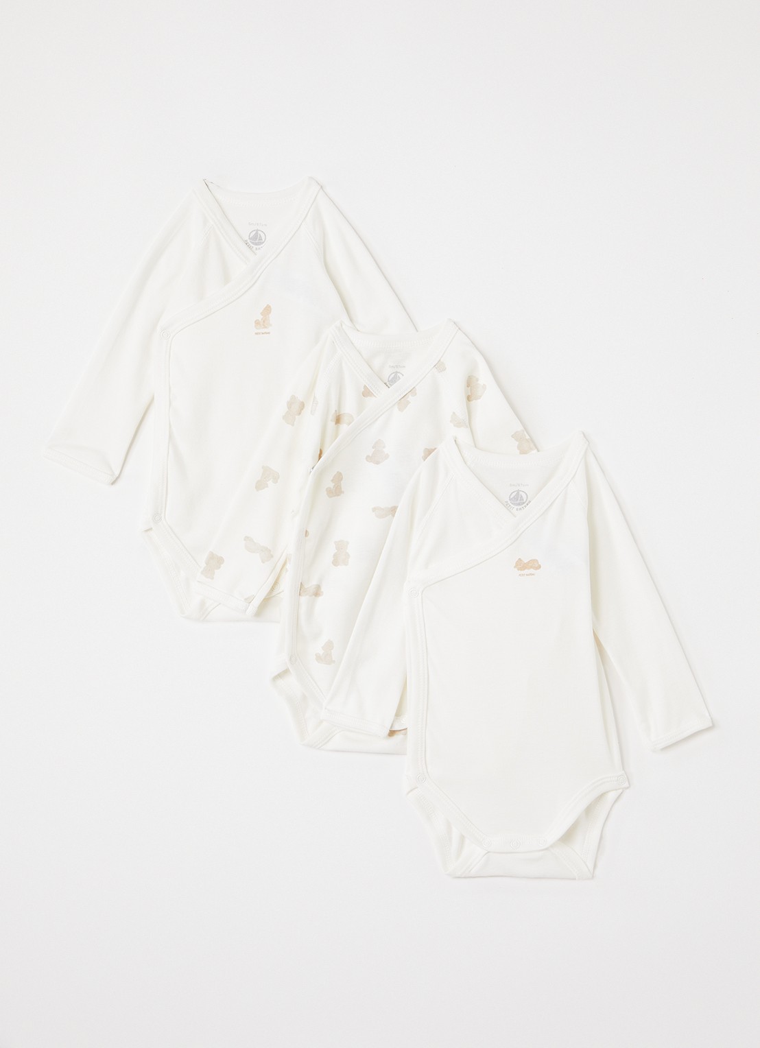 Petit Bateau Romper in giftbox 3-delig - voorkant gebroken wit