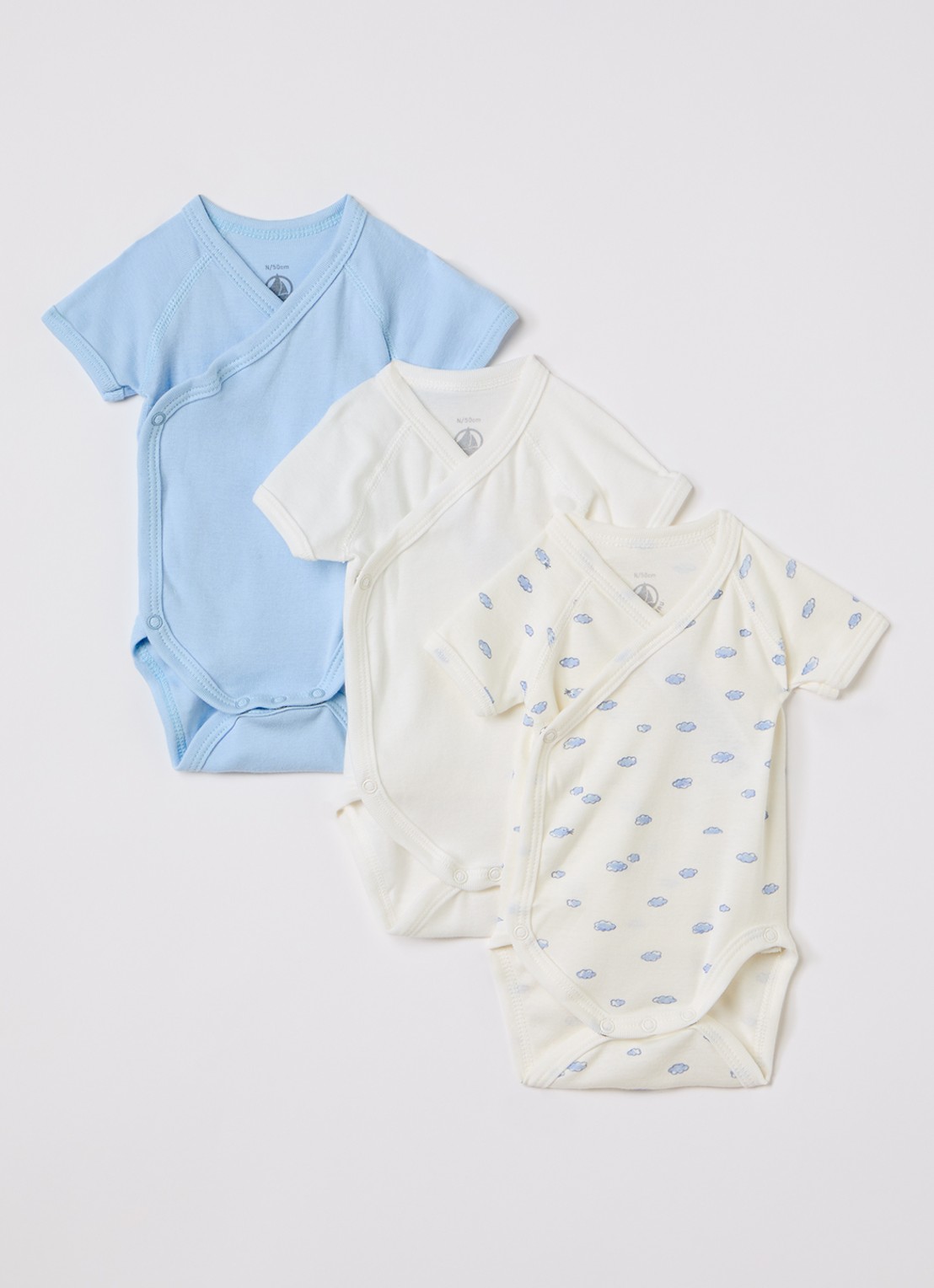 Petit Bateau Romper in giftbox 3-delig - voorkant blauw