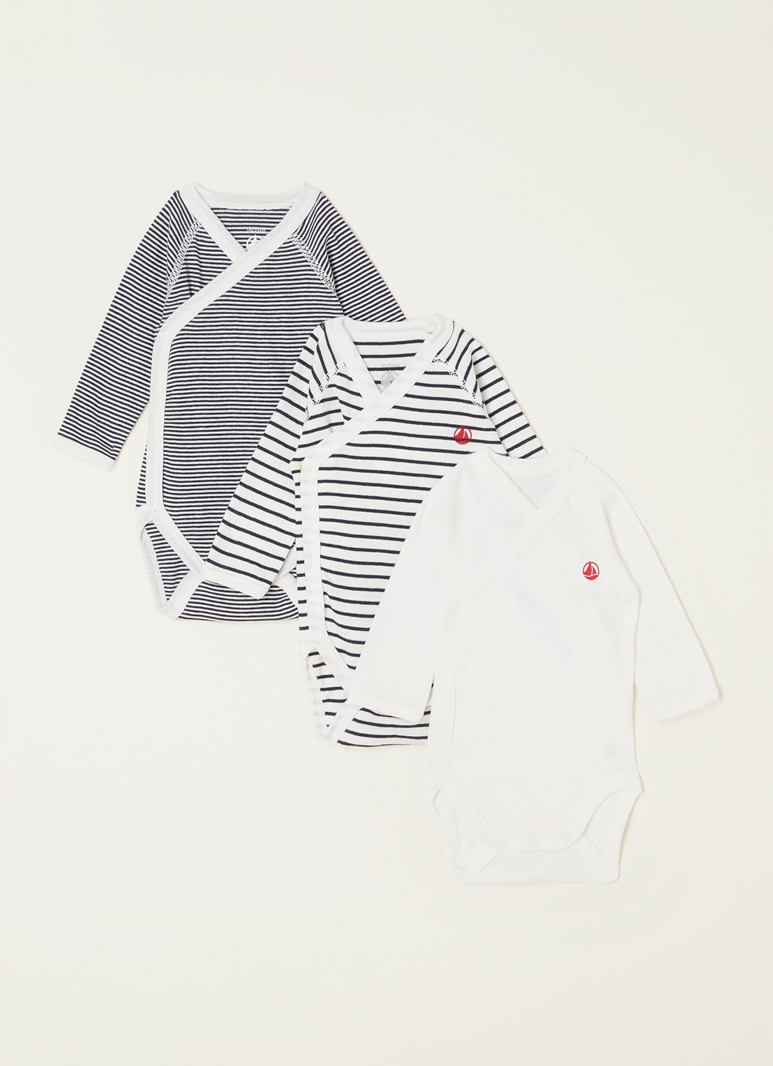 Petit Bateau Romper met print in 3-pack - voorkant donkerblauw