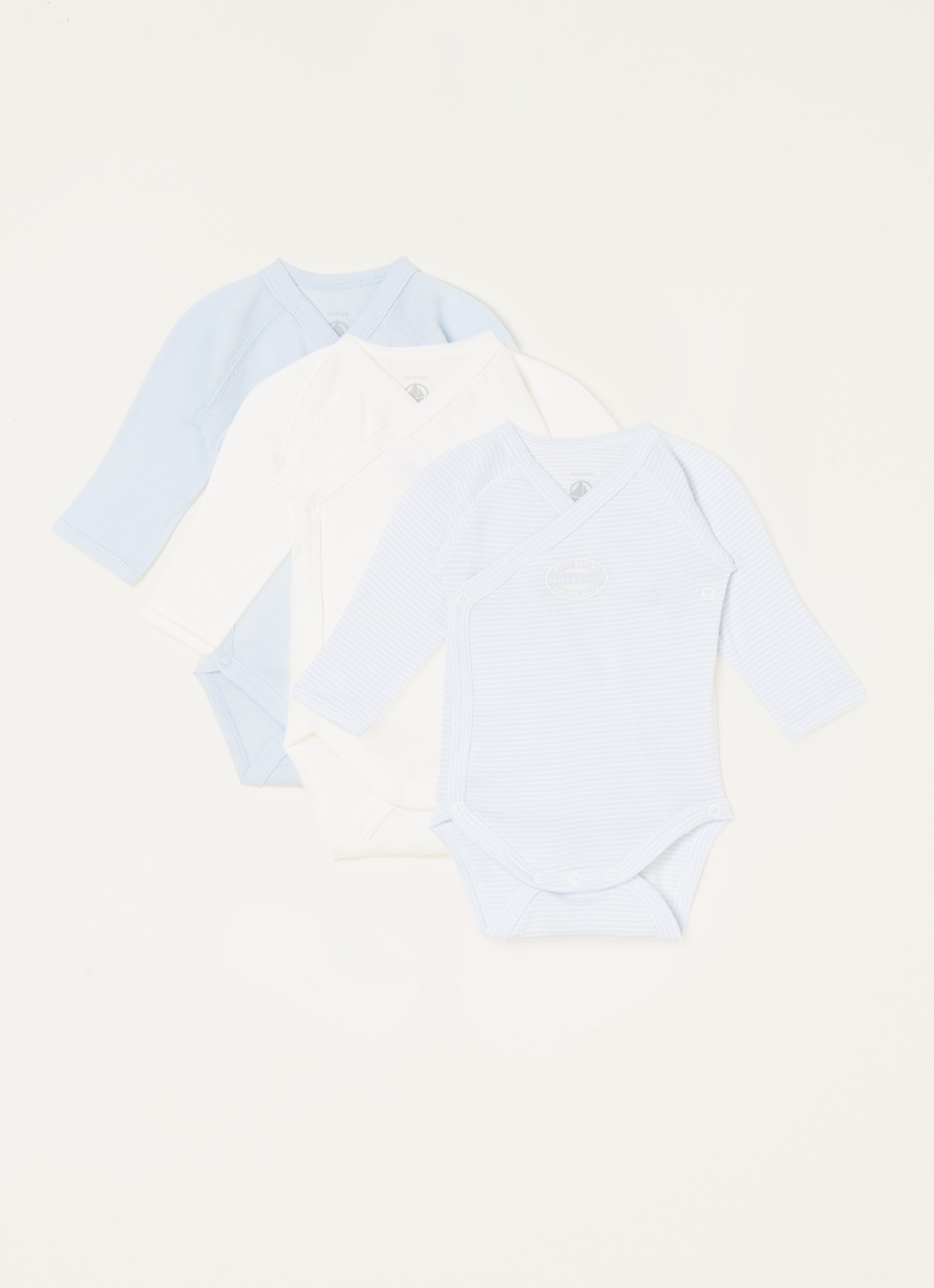 Petit Bateau Romper met print in 3-pack - voorkant lichtblauw
