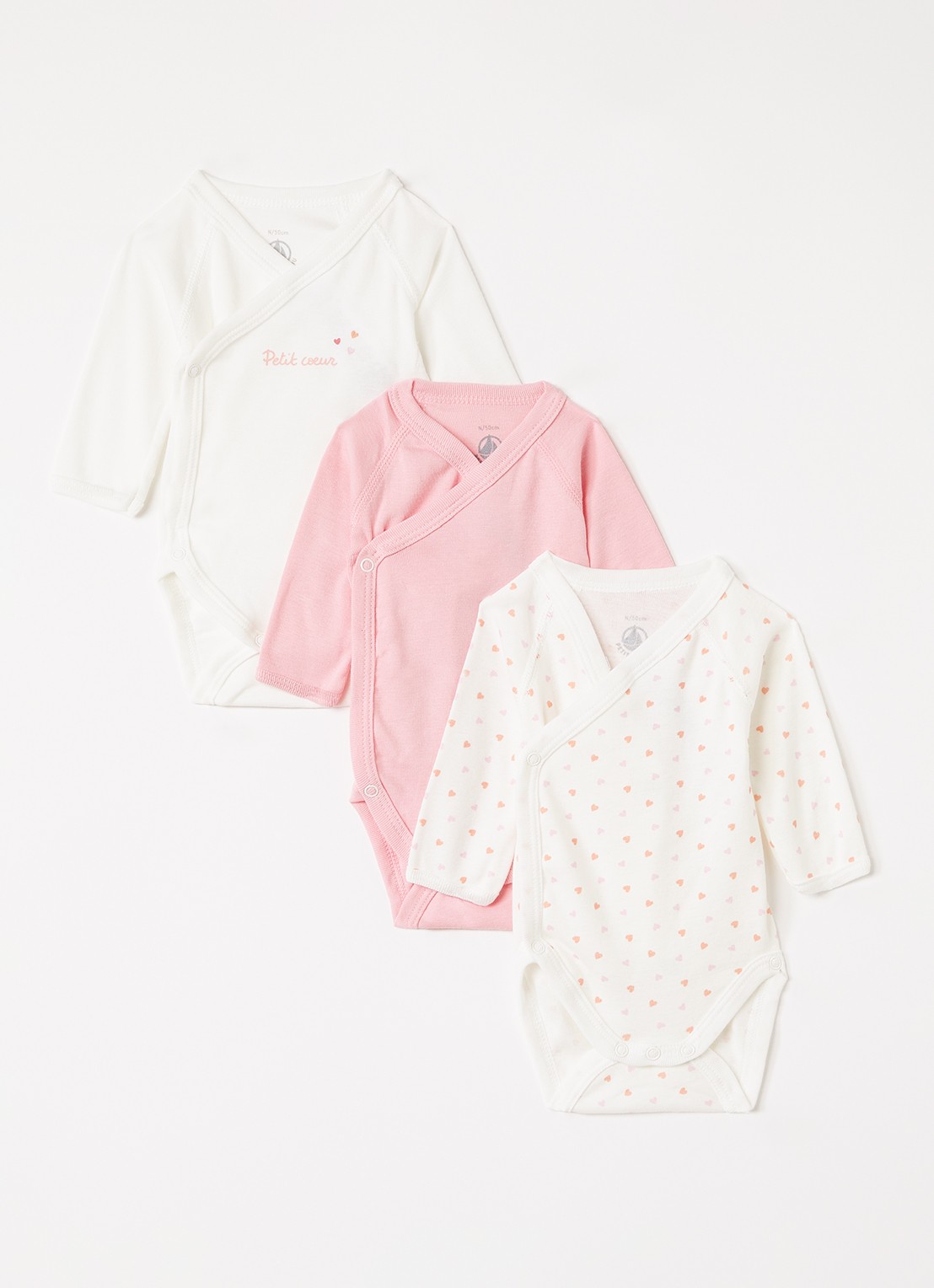 Petit Bateau Romper met print in giftbox 3-delig - voorkant gebroken wit