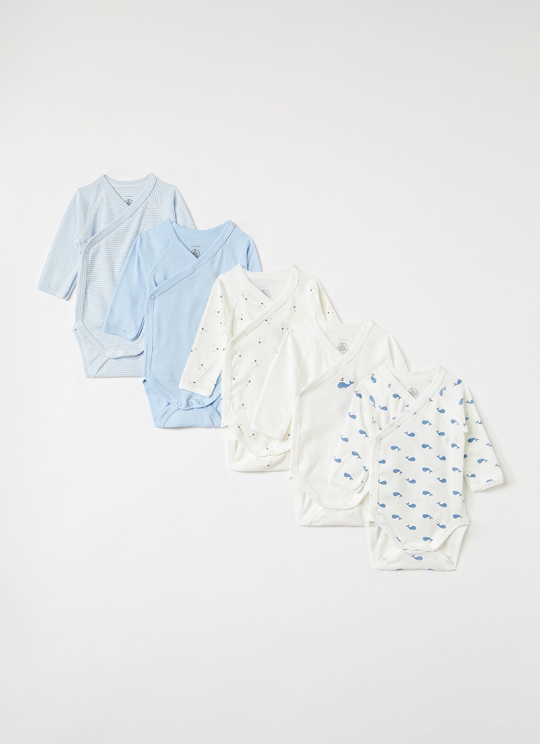 Petit Bateau Romper met print in giftbox 5-delig - voorkant 2 lichtblauw