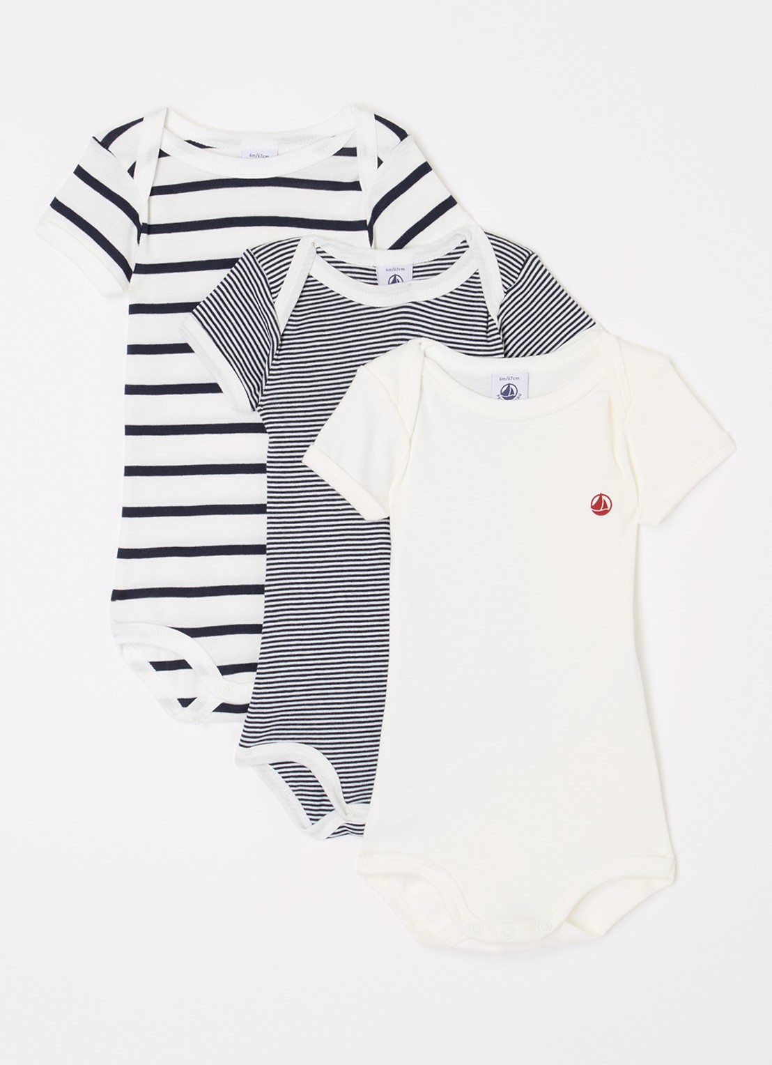 Petit Bateau Romper van  katoen in 3-pack - voorkant donkerblauw