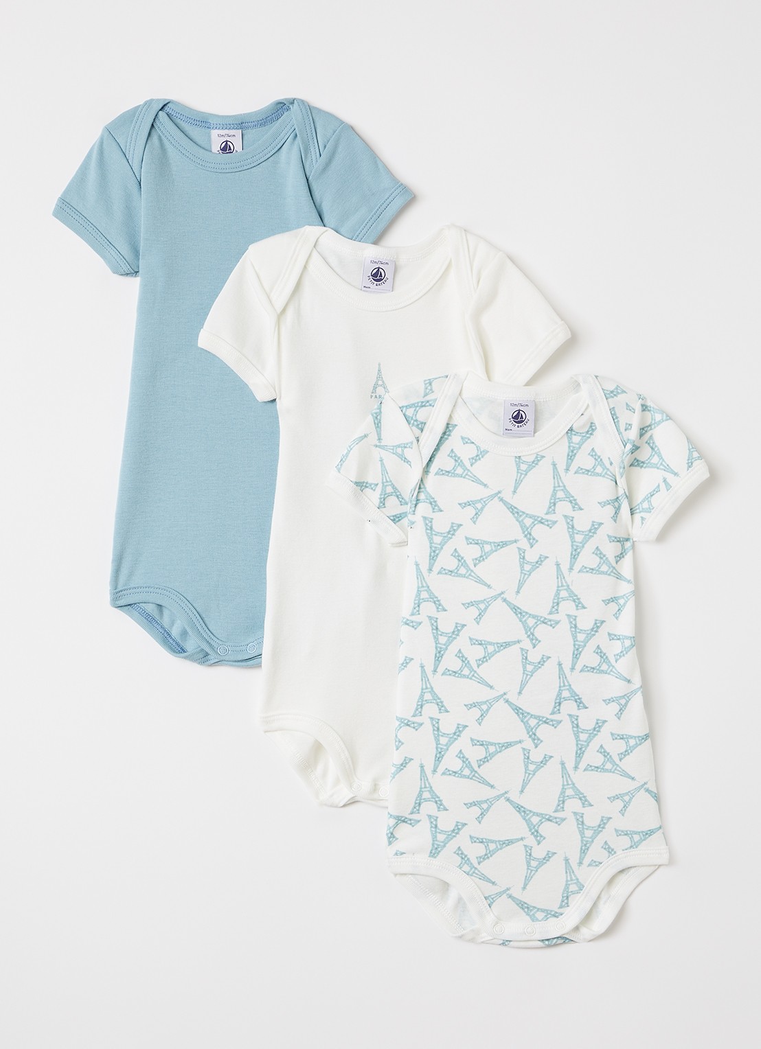 Petit Bateau Romper van katoen in 3-pack - voorkant blauw