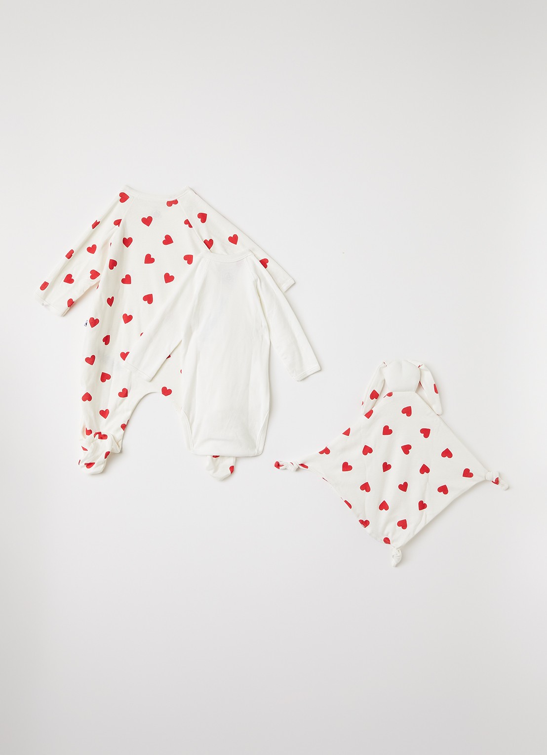 Petit Bateau Set van babypak met romper en knuffeldoekje in giftbox 3-delig - voorkant 3 gebroken wit