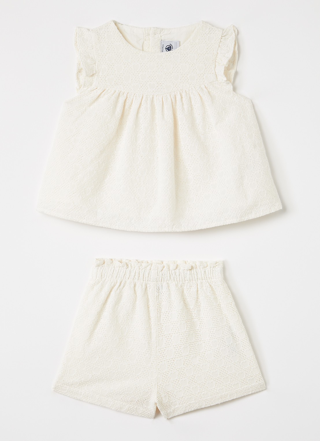 Petit Bateau Set van blouse met korte broek - voorkant gebroken wit